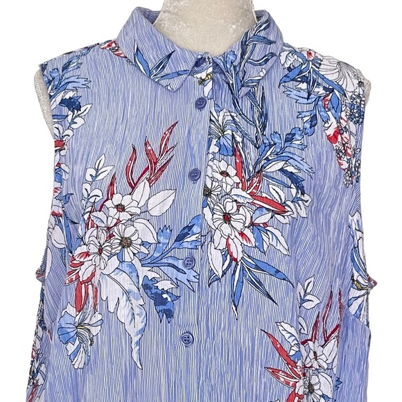 Catherines Pin Stripe Floral Sleeveless Top Shirt Women’s Plus Size 18/20 W - Picture 2 of 7